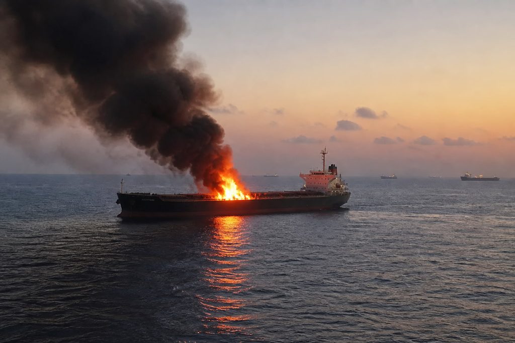 Explozie și incendiu pe o navă operată de HMM în Strâmtoarea Hormuz
