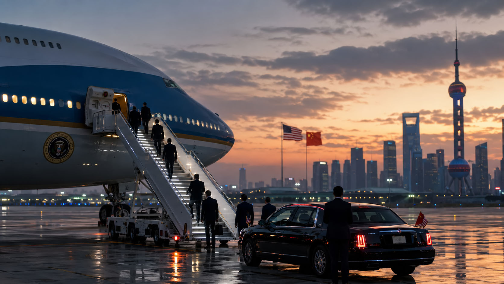 Trump pleacă în China cu o delegație de directori de top, inclusiv Musk și Cook