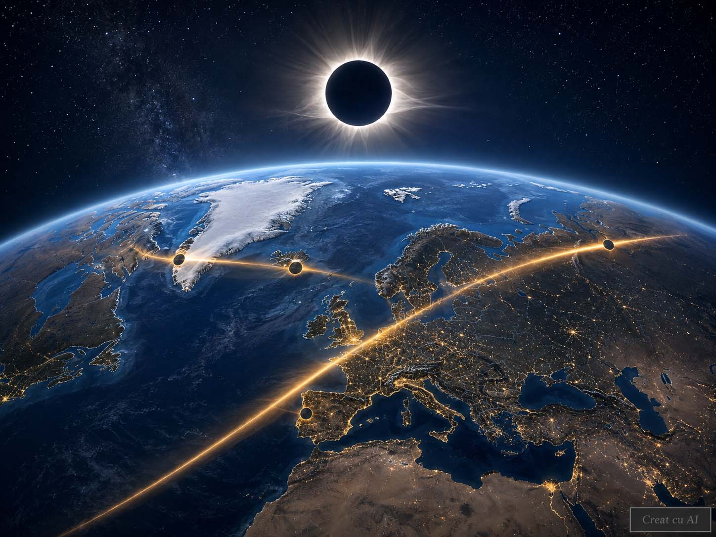 Eclipsa totală de Soare din 12 august 2026 va fi vizibilă din Groenlanda până în Spania