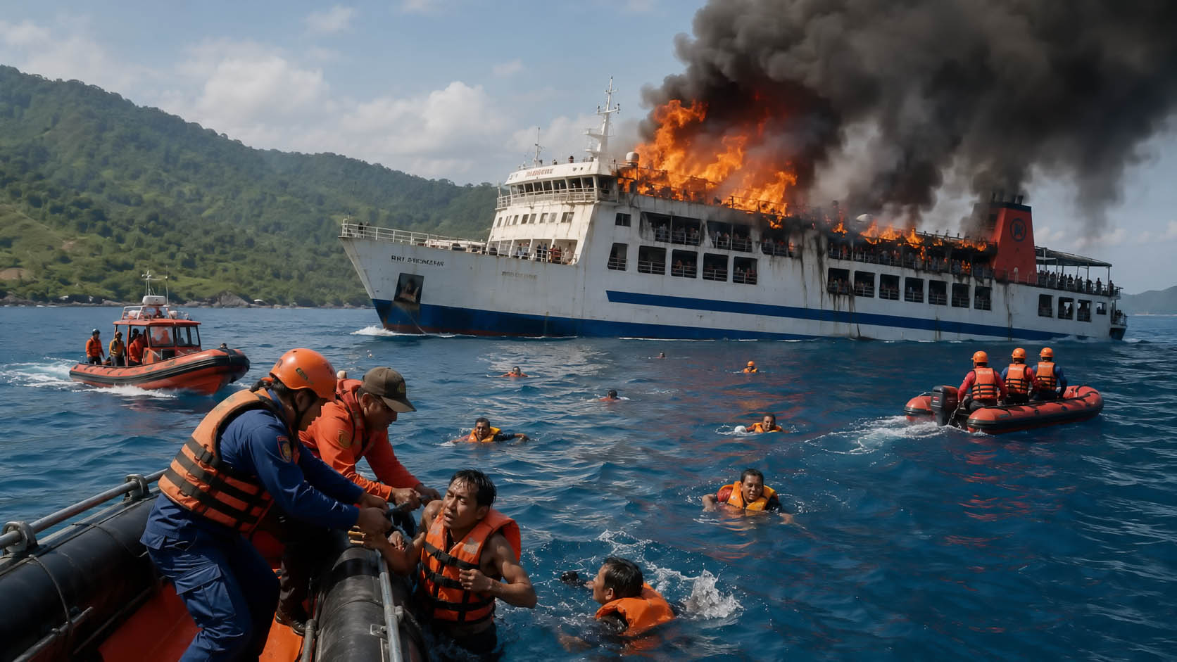 Cinci morți și 41 de dispăruți după incendiul de pe un feribot în Indonezia